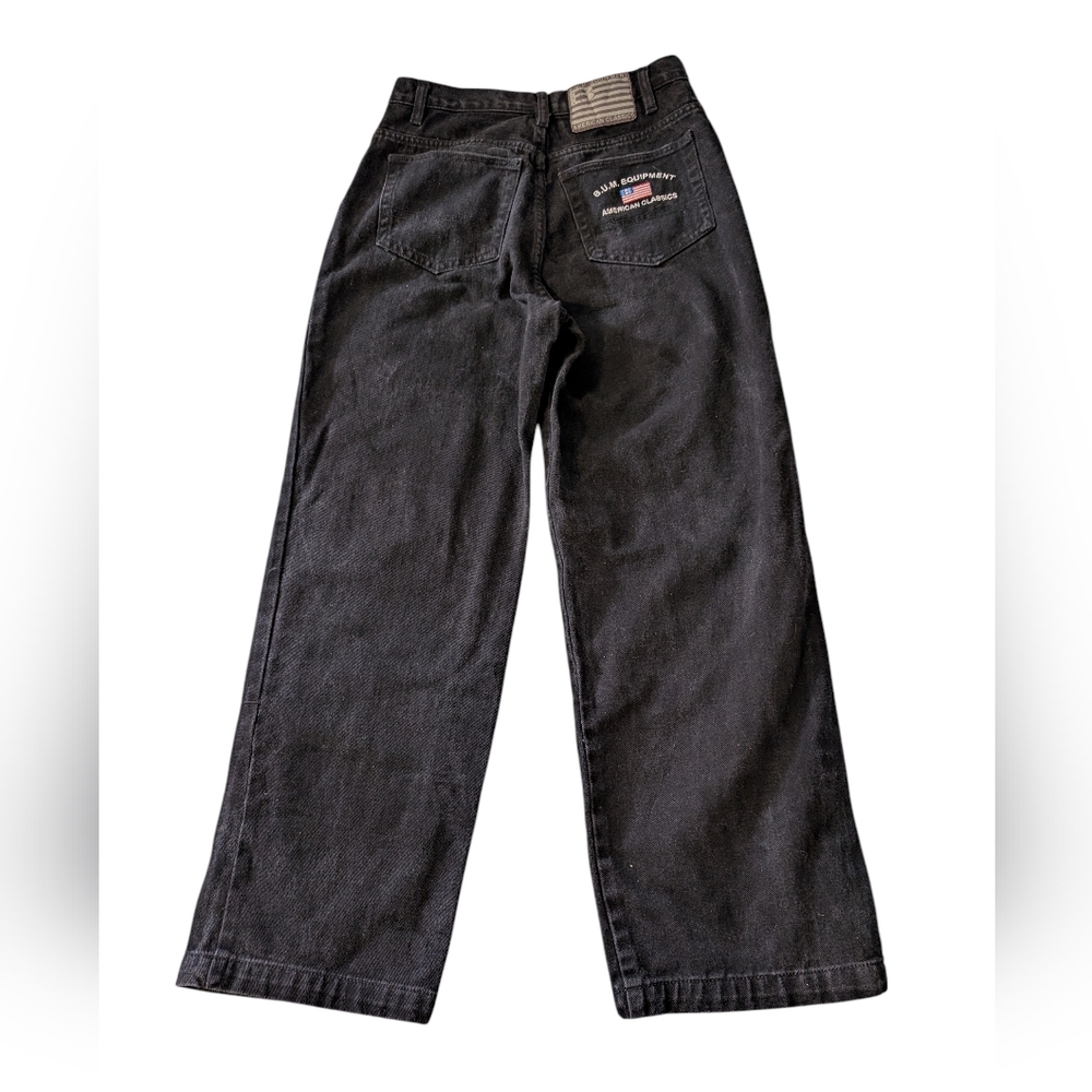 90s Bum Equipment Wide Barrel Leg Women's Black Denim Embroidered Jeans Sz 11/12